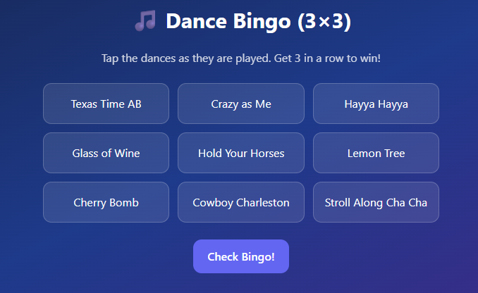 3x3 Bingo Card Example