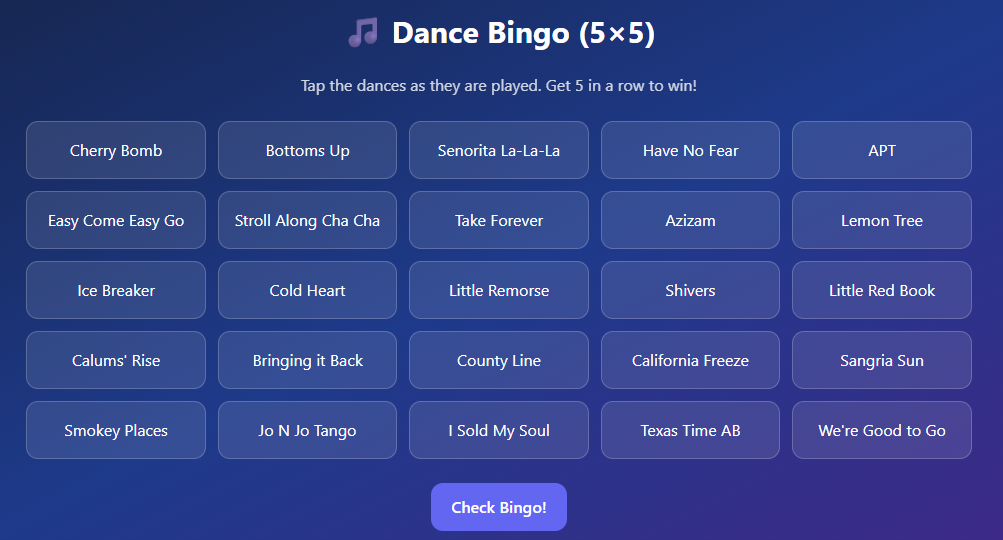5x5 Bingo Card Example